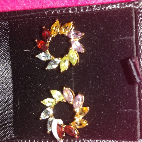 Multi gemstone post earrings - Picture 2 of 6